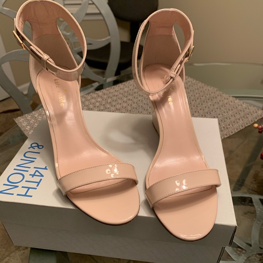 Kate Spade patent leather nude wedges